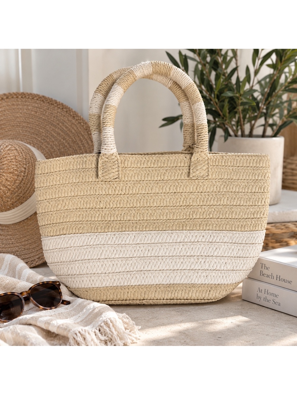 ALTRU Made For Good Woven Straw Tote Bag Cream Natural Beach Coastal Boho